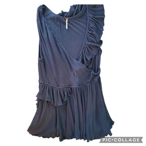 FREE PEOPLE Asymmetrical Ruffle Wrap Vneck Tiered Sleeveless Knit top LG
